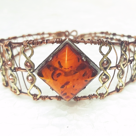 Square amber bracelet wire wrapped,