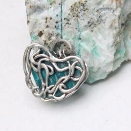 Amazonite heart pendant double sided, sterling silver, Art Nouveau style