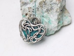 Amazonite heart pendant double sided, sterling silver, Art Nouveau style