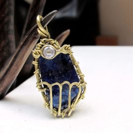 Virgo birthstone pendant genuine sapphire, crystal, brass