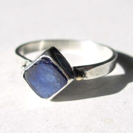 Square sapphire ring silver gold, size 17,8