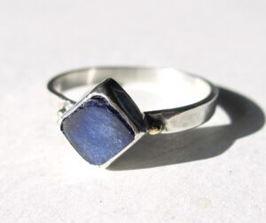 Square sapphire ring silver gold, size 17,8