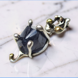 Dainty water sapphire pendant, raw iolite sterling silver golden balls