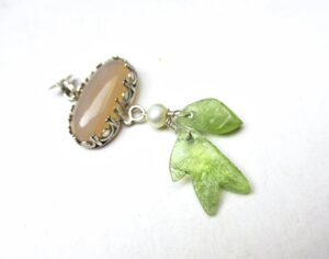 Raw Pakistan Peridot leaf necklace, milk agate, pearl sterling silver