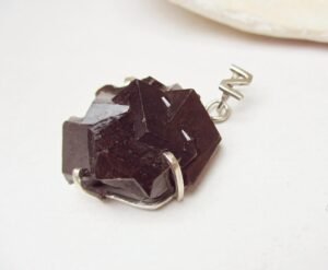 Huge raw garnet crystal pendant, sterling silver, 2,5x2,5cm