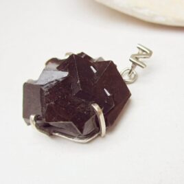 Huge raw garnet crystal pendant, sterling silver, 2,5x2,5cm