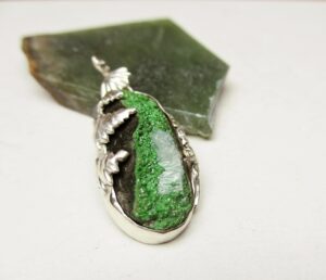 Uvarovite druzy pendant sterling silver 30x15 mm artisan forest necklace
