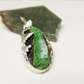 Uvarovite druzy pendant sterling silver 30x15 mm artisan forest necklace