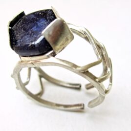 Large Hexagonal Blue Sapphire Ring, Double banded Sterling Silver ring sized to order with 1 cm large hexagon sapphire