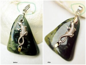 Lizard pendant before and after changing bail