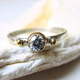 Dainty diamond ring moissainite, sterling silver, 14 k gold