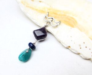 Aquarius birthstone necklace sterling silver, amethyst, lapis, amazonite on a sterling silver bail in the shape of Aquarius symbol