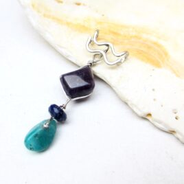 Aquarius birthstone necklace sterling silver, amethyst, lapis, amazonite on a sterling silver bail in the shape of Aquarius symbol