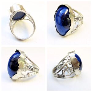 Sterling silver azurite ring, handmade and unique