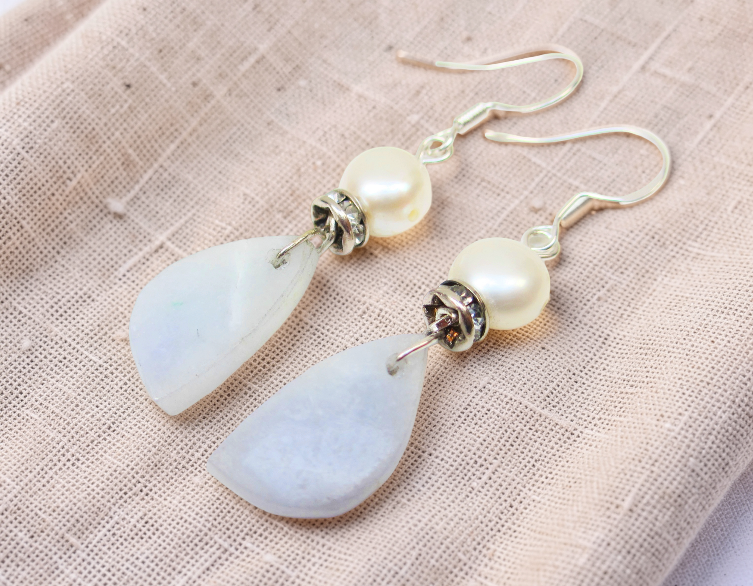 Blue Jade & Freshwater Pearl Dangle Earrings