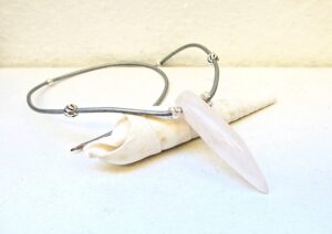 White jade horn necklace sterling silver beads, leather necklace