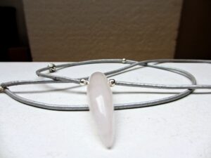 White jade horn necklace sterling silver beads, leather necklace unisex design