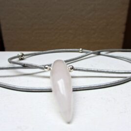 White jade horn necklace sterling silver beads, leather necklace unisex design