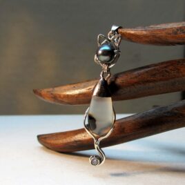 Black pearl cat pendant sterling silver, 45 mm long