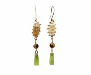 Earthy stone dangle earrings copper, drop length 35 mm
