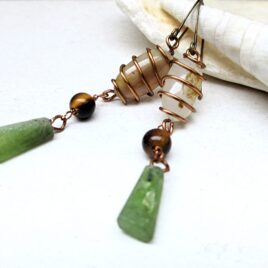Earthy stone dangle earrings copper drop length 35 mm