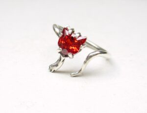 Orange cat head ring, moissainite, sterling silver, adjustable size from 16 to 19