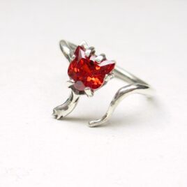 Orange cat head ring, moissainite, sterling silver, adjustable size from 16 to 19
