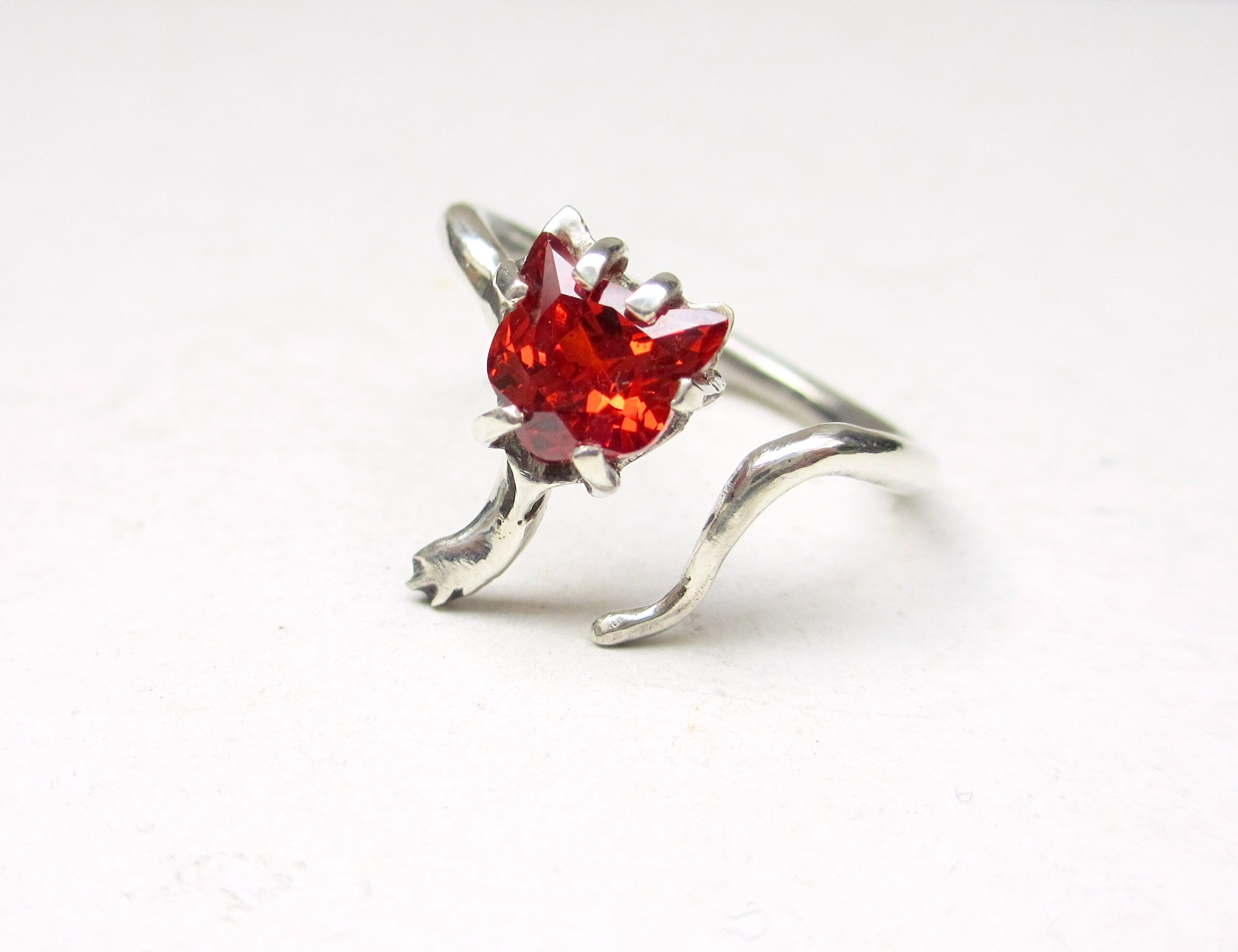 Orange cat head ring, moissainite, sterling silver, adjustable size from 16 to 19