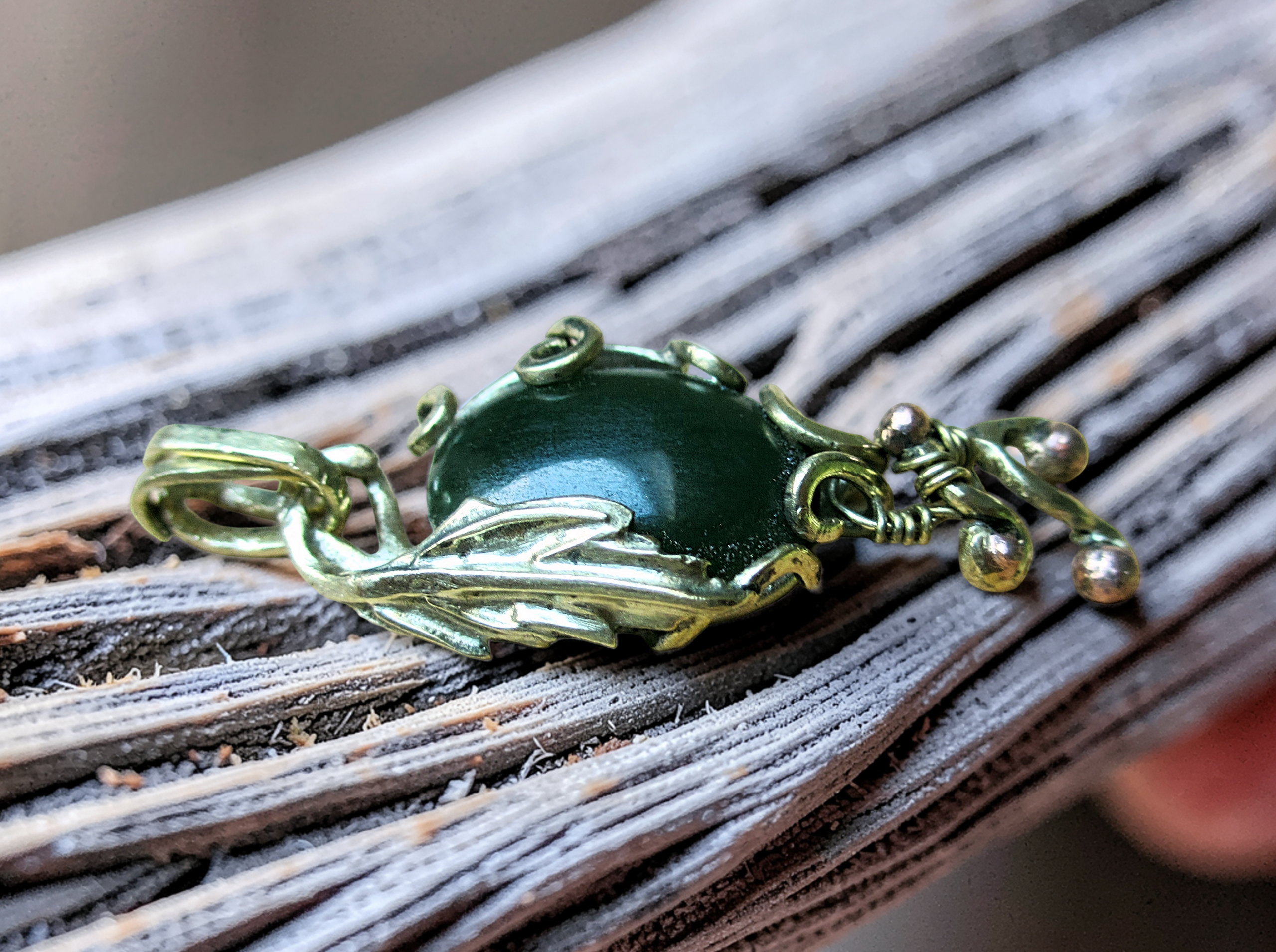 Handcrafted Botanical Green Jade Pendant Wire Wrapped